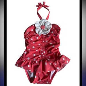 Janie and Jack Coral and White Polka Dot 1 piece  Swimsuit Baby Girl size 12-18M